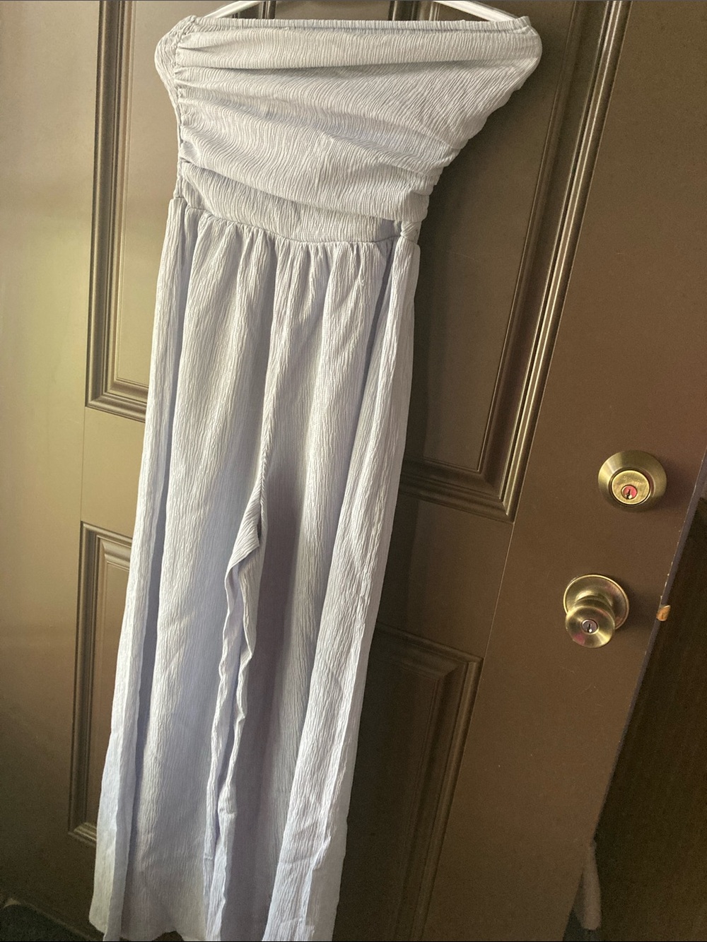 Cider Strapless Wide-Leg Jumpsuit in Pale Lavender